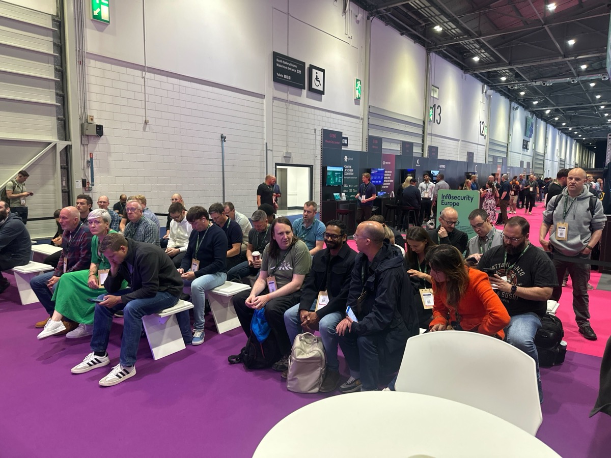Attendees seated at the Cyber Startups stage during the Konvu talk