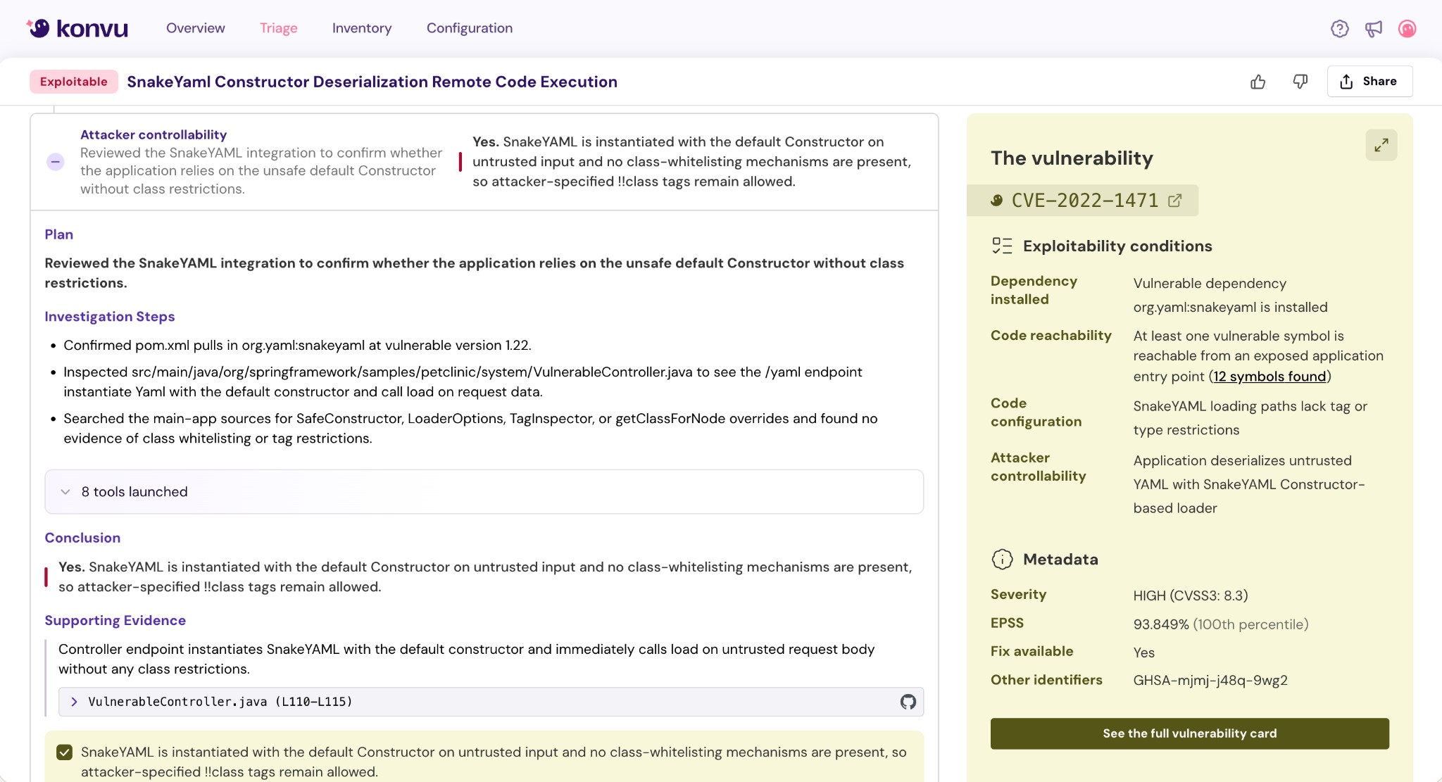Evidence report view
