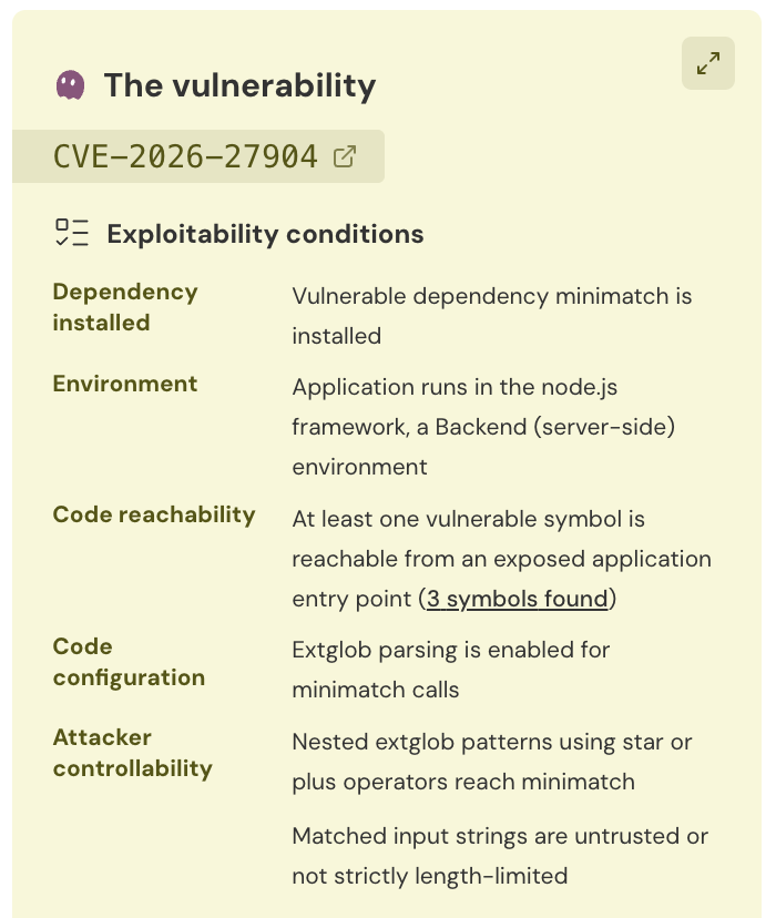 The exploitability conditions recorded for a CVE